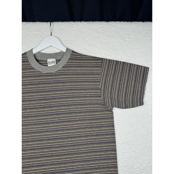 Sostanza Other - Vintage 90s Sostanza Striped Shirt - XL 14/16 Youth - Gray Brown Yellow